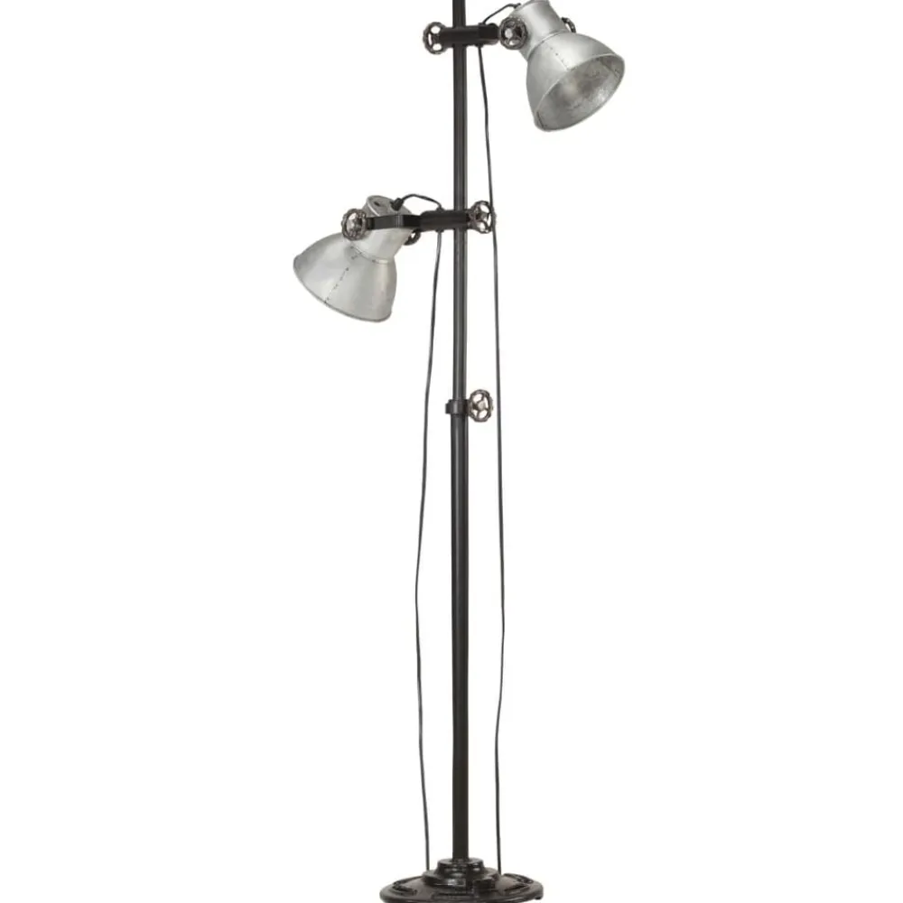 vidaXL Iluminación-Lámpara de pie 2 pantallas plateada hierro fundido E27