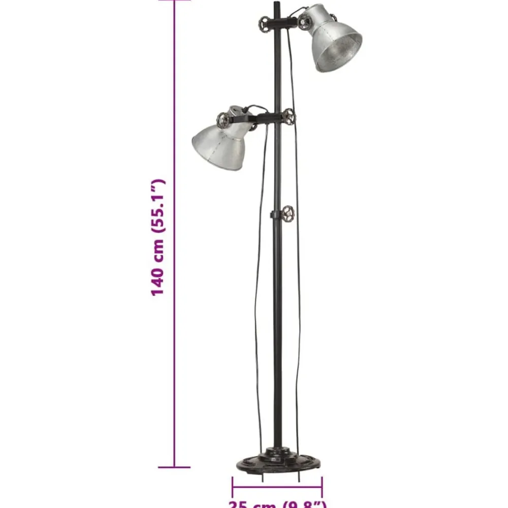 vidaXL Iluminación-Lámpara de pie 2 pantallas plateada hierro fundido E27