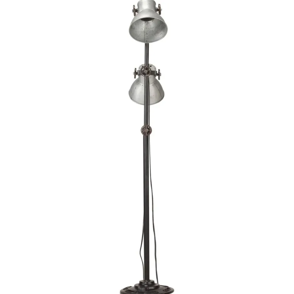 vidaXL Iluminación-Lámpara de pie 2 pantallas plateada hierro fundido E27
