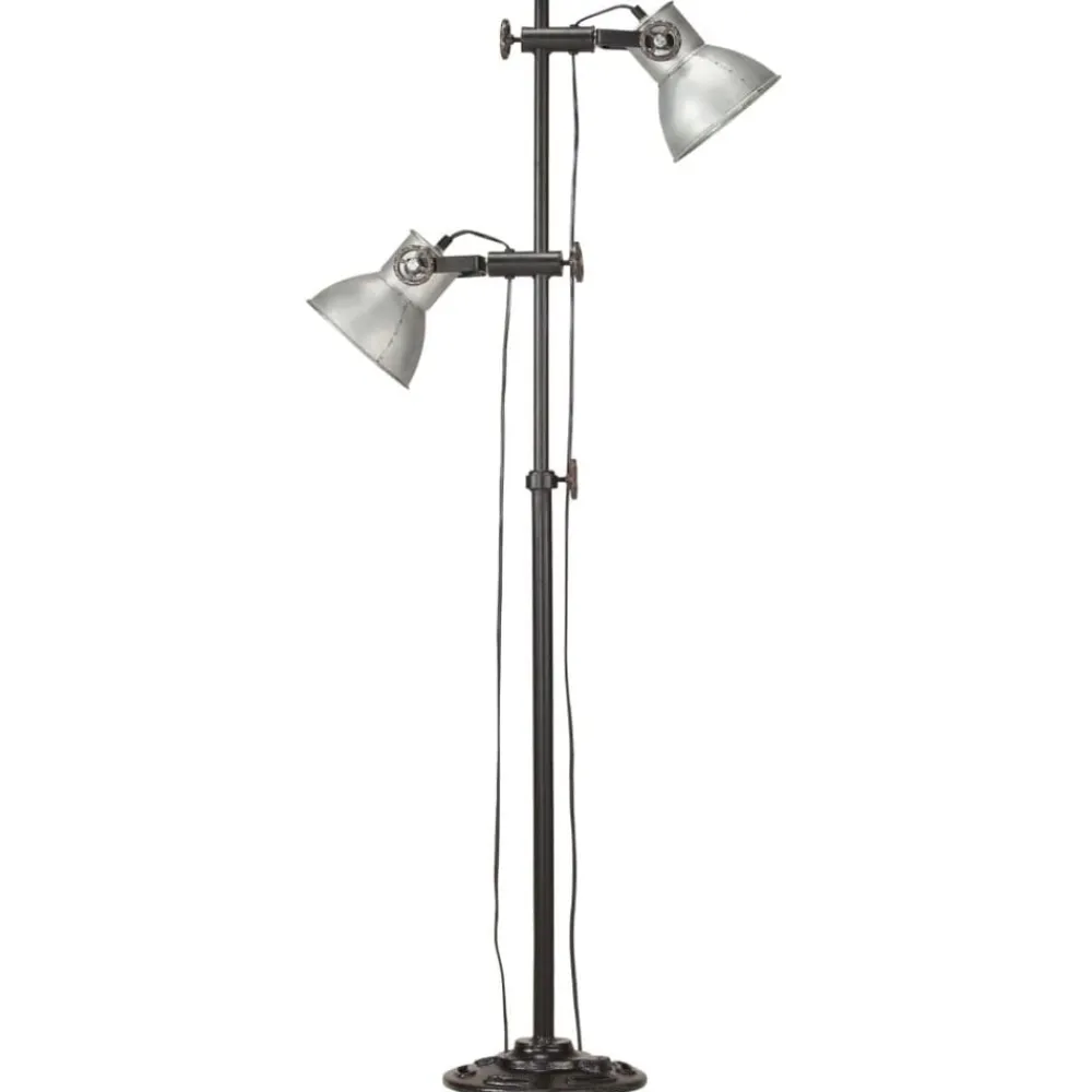 vidaXL Iluminación-Lámpara de pie 2 pantallas plateada hierro fundido E27