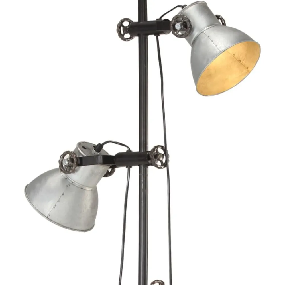 vidaXL Iluminación-Lámpara de pie 2 pantallas plateada hierro fundido E27