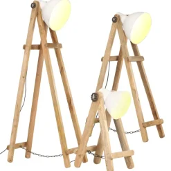 vidaXL Iluminación-Lámpara de pie 3 piezas madera maciza de mango E27