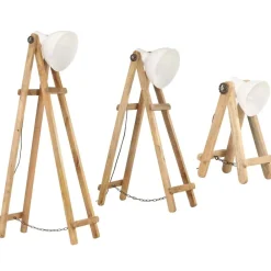 vidaXL Iluminación-Lámpara de pie 3 piezas madera maciza de mango E27