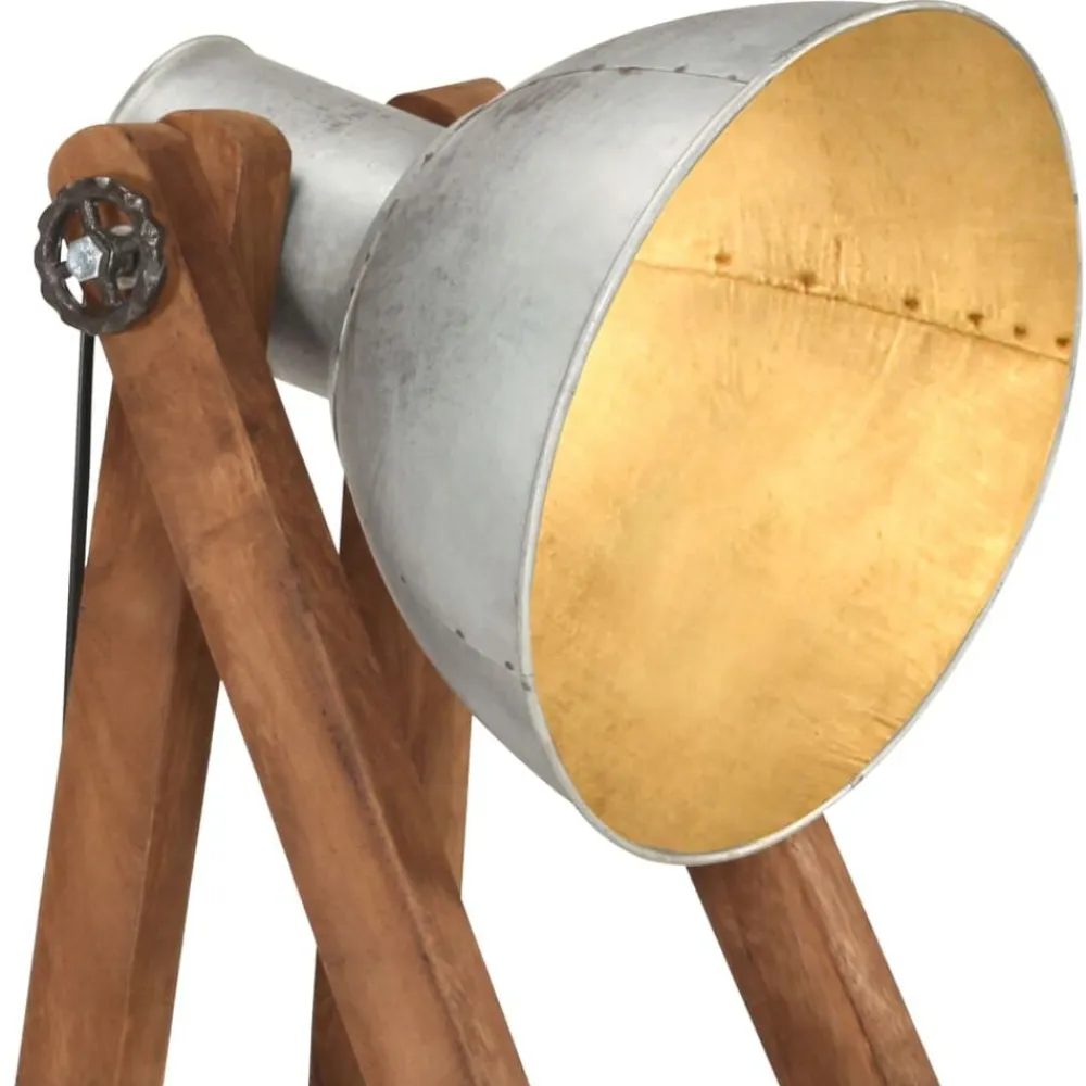 vidaXL Lámpara de pie 3 pzas madera maciza de mango plateada E27 Plateado Best