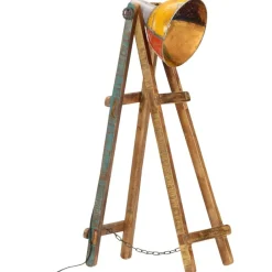 vidaXL Iluminación-Lámpara de pie E27 madera maciza mango