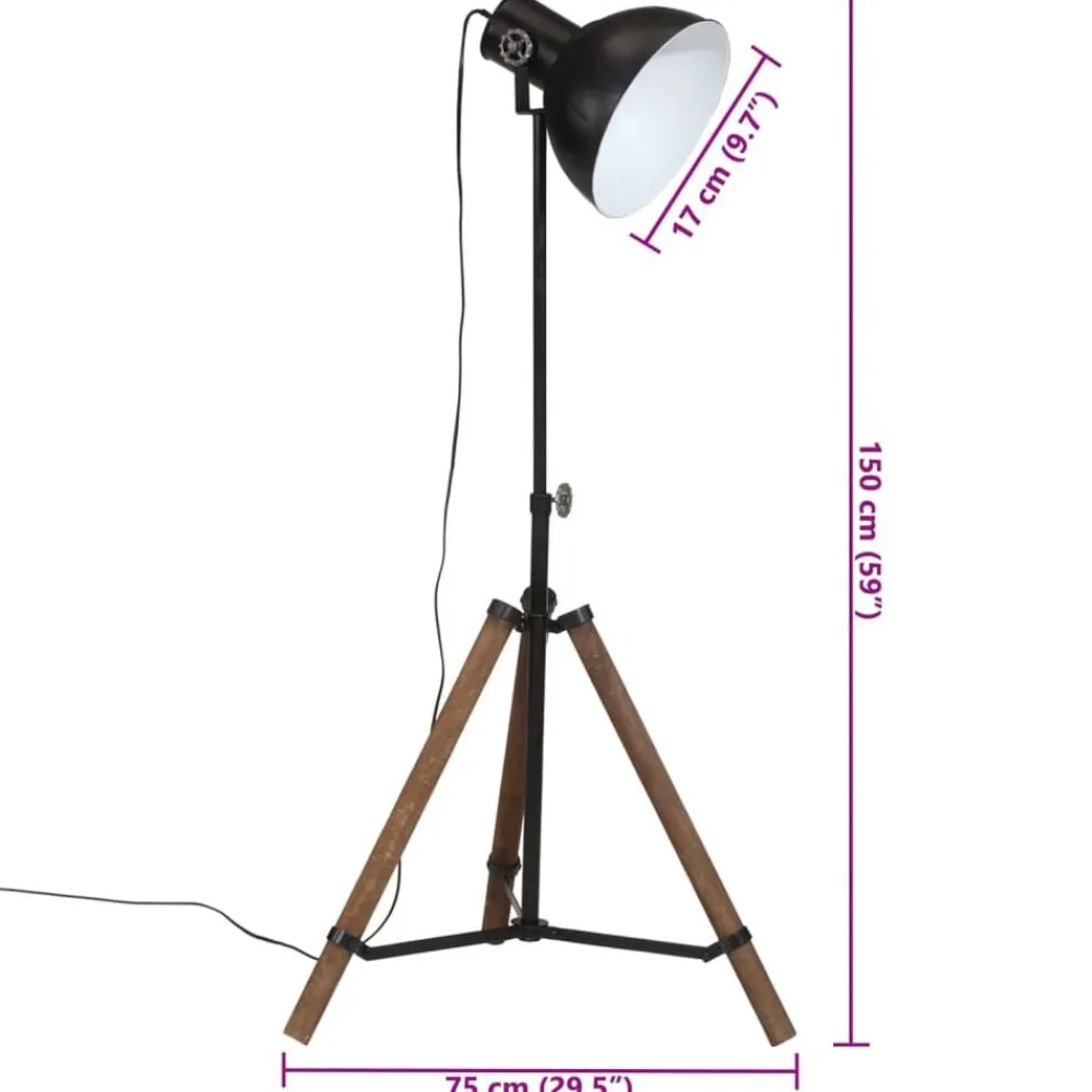 vidaXL Iluminación-Lámpara de pie negra 25 W E27 75x75x90-150 cm