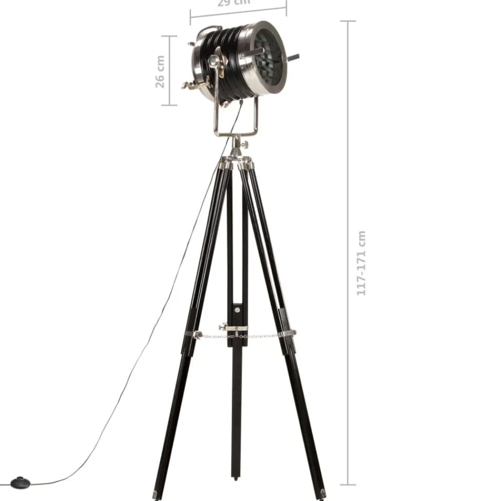 vidaXL Lámpara de suelo con trípode madera maciza mango negro 171 cm Best