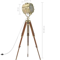 vidaXL Iluminación-Lámpara de suelo con trípode madera maciza de mango 165 cm