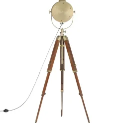vidaXL Iluminación-Lámpara de suelo con trípode madera maciza de mango 165 cm