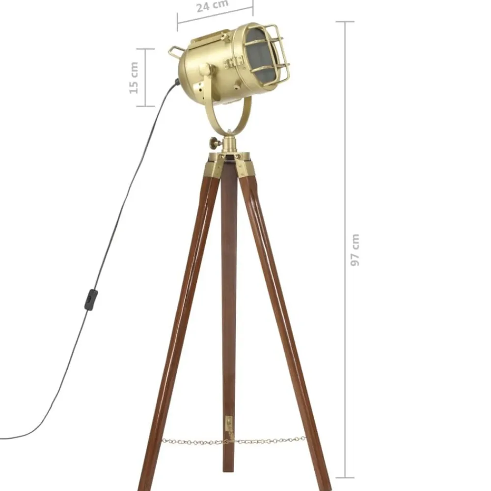 vidaXL Iluminación-Lámpara de suelo con trípode madera maciza de mango 97 cm