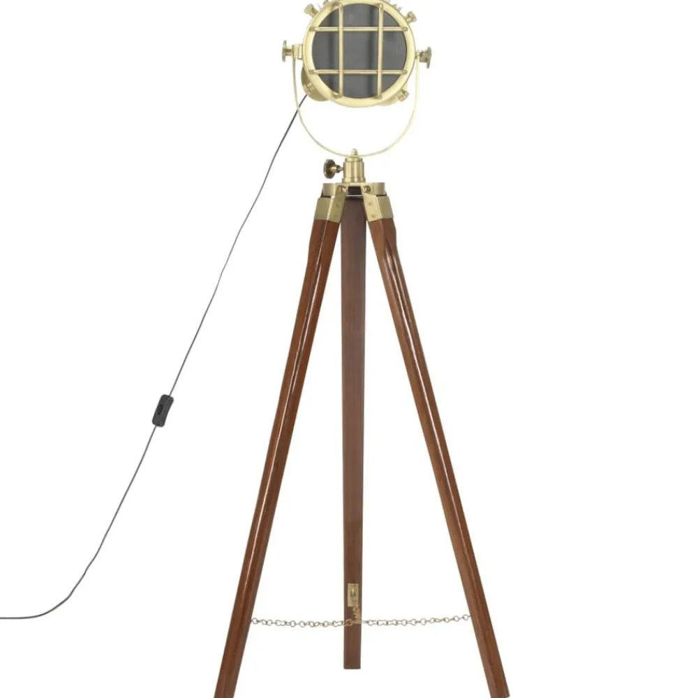 vidaXL Iluminación-Lámpara de suelo con trípode madera maciza de mango 97 cm