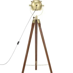 vidaXL Iluminación-Lámpara de suelo con trípode madera maciza de mango 97 cm