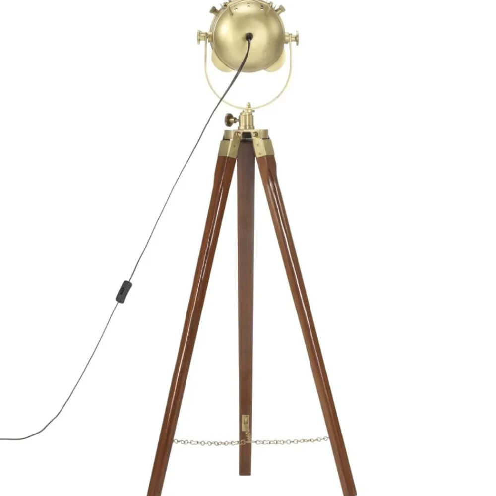 vidaXL Iluminación-Lámpara de suelo con trípode madera maciza de mango 97 cm