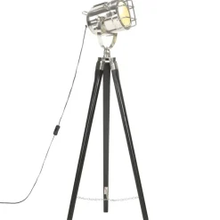 vidaXL Iluminación-Lámpara de suelo con trípode madera maciza de mango 97 cm