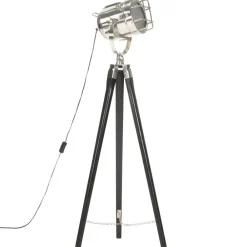 vidaXL Iluminación-Lámpara de suelo con trípode madera maciza de mango 97 cm