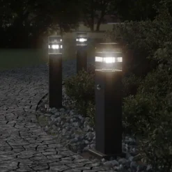 vidaXL Iluminación-Lámpara de suelo de exterior con sensor aluminio negro 50 cm
