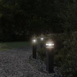 vidaXL Iluminación-Lámpara de suelo de exterior con sensor aluminio negro 50 cm