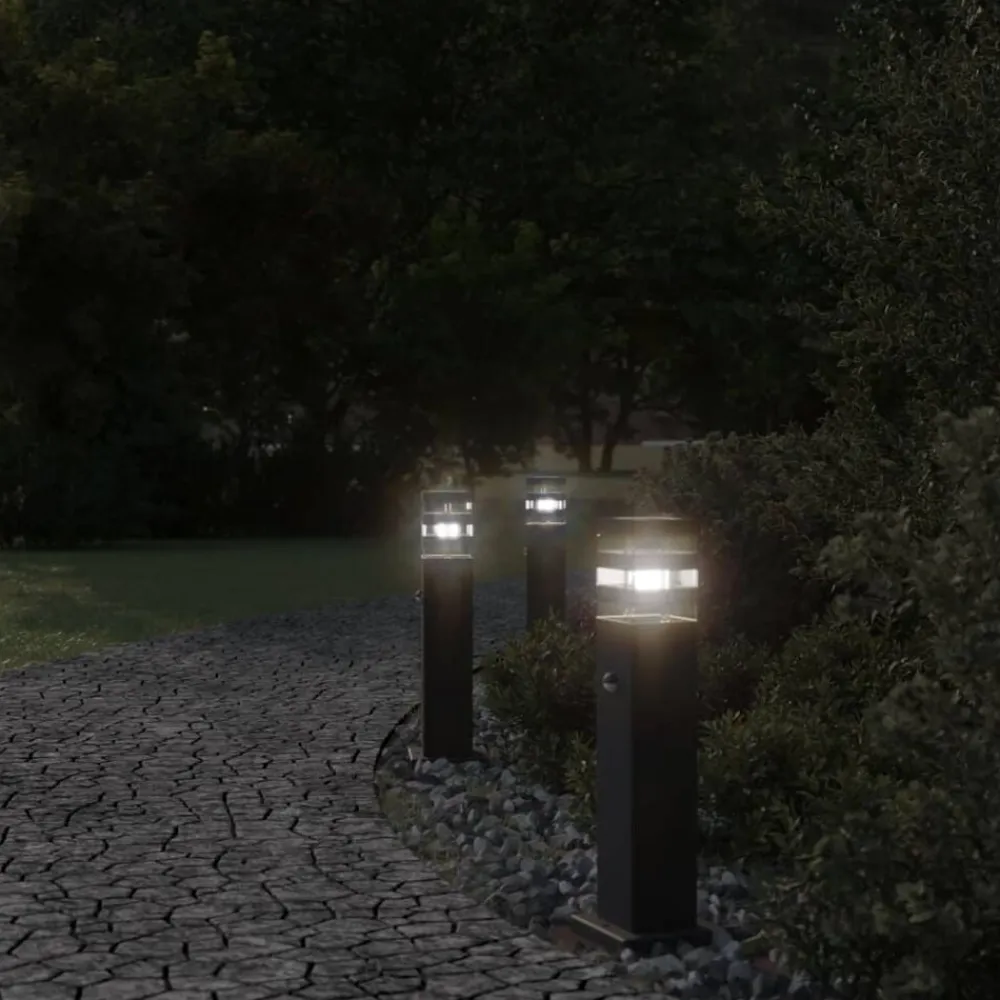 vidaXL Iluminación-Lámpara de suelo de exterior con sensor aluminio negro 50 cm