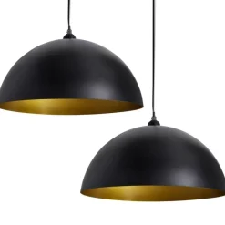 vidaXL Lámpara de techo 2 uds altura ajustable semiesférica negra Negro
