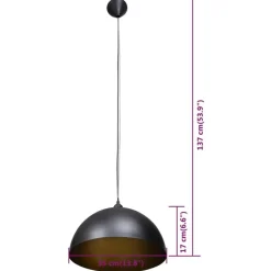 vidaXL Lámpara de techo 2 uds altura ajustable semiesférica negra Negro