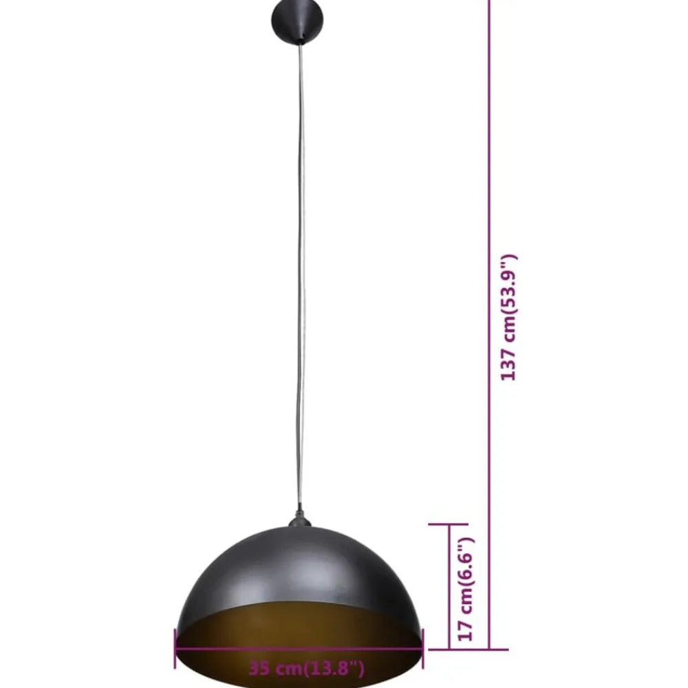 vidaXL Lámpara de techo 2 uds altura ajustable semiesférica negra Negro