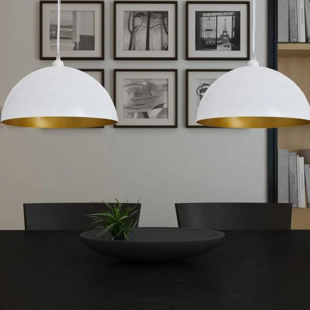 vidaXL Iluminación-Lámpara de techo 2 uds altura ajustable semiesférica blanca