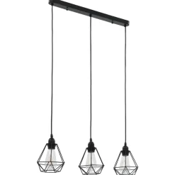 vidaXL Iluminación-Lámpara de techo con diseño de rombos negra 3 bombillas E27