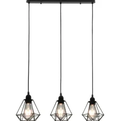 vidaXL Iluminación-Lámpara de techo con diseño de rombos negra 3 bombillas E27