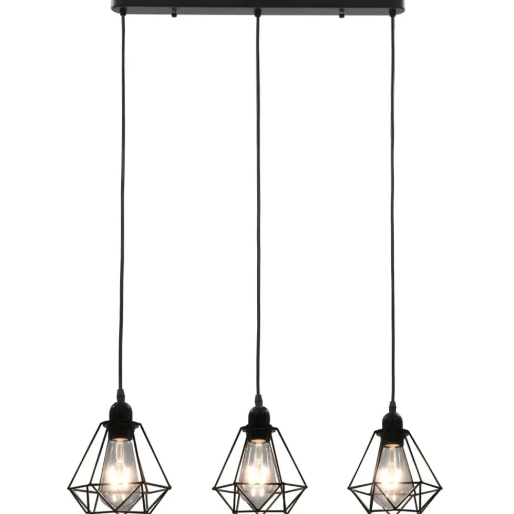 vidaXL Iluminación-Lámpara de techo con diseño de rombos negra 3 bombillas E27