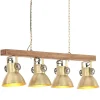 vidaXL Lámpara de techo industrial madera de mango latón E27 Hot