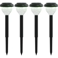 vidaXL Lámpara solar de camino picos tierra 4 uds blanco calido y RGB Blanco cálido New