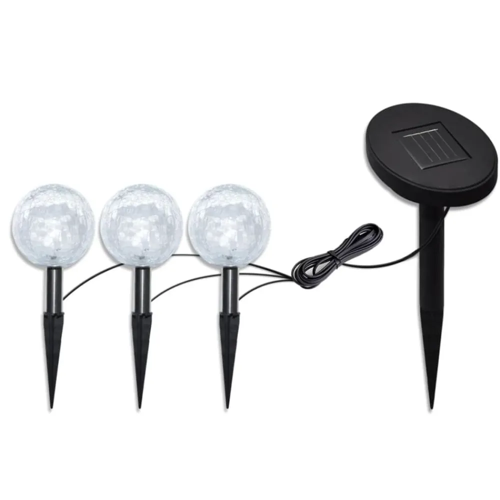 vidaXL Iluminación-Lámparas de bola jardín LED anclajes y paneles solares 3 uds