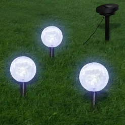 vidaXL Iluminación-Lámparas de bola jardín LED anclajes y paneles solares 3 uds