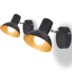 vidaXL Iluminación-Lámparas de pared para 2 bombillas E27 negra dorada 2 unidades