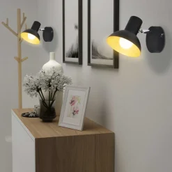 vidaXL Iluminación-Lámparas de pared para 2 bombillas E27 negra dorada 2 unidades