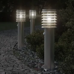 vidaXL Iluminación-Lámparas de suelo de exterior con sensor acero inoxidable 60 cm