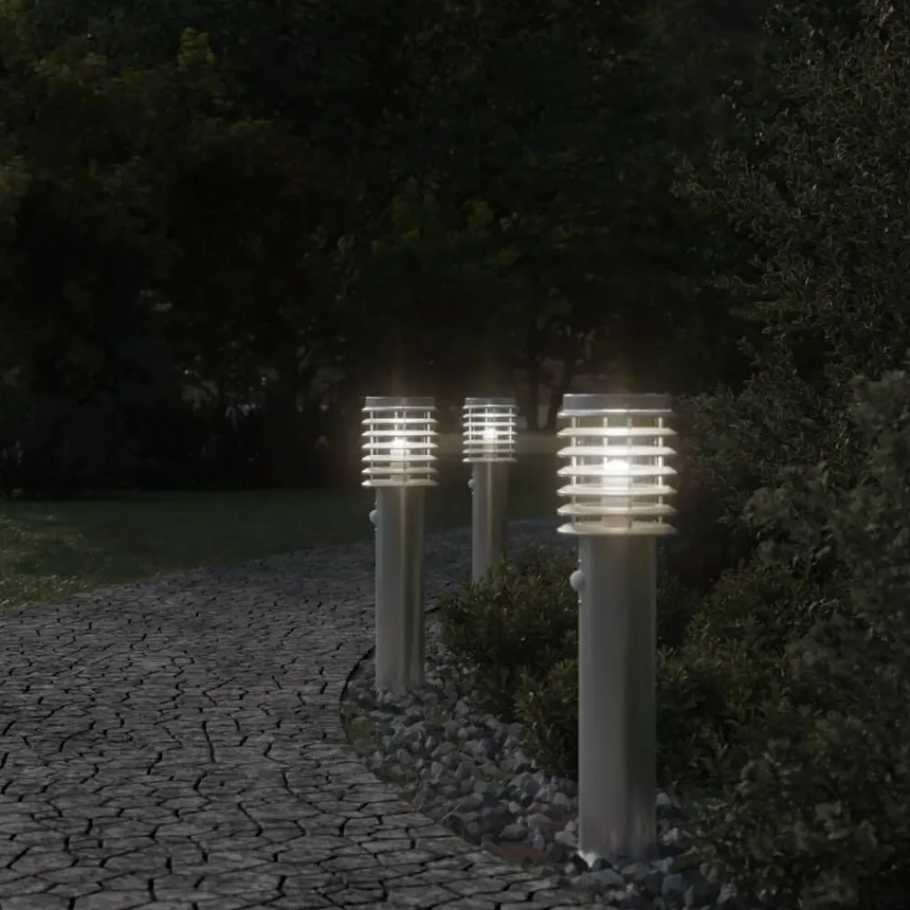 vidaXL Iluminación-Lámparas de suelo de exterior con sensor acero inoxidable 60 cm
