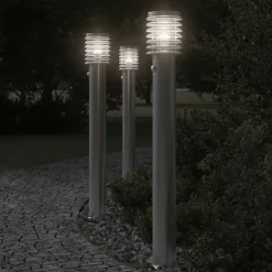 vidaXL Lámparas de suelo de exterior con sensor acero inoxidable 110cm Plateado Outlet