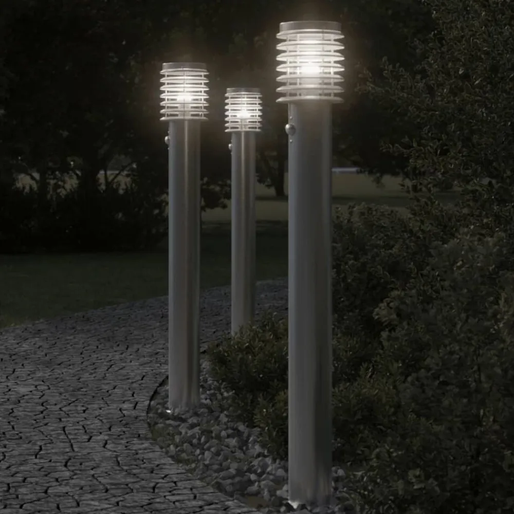 vidaXL Lámparas de suelo de exterior con sensor acero inoxidable 110cm Plateado Outlet