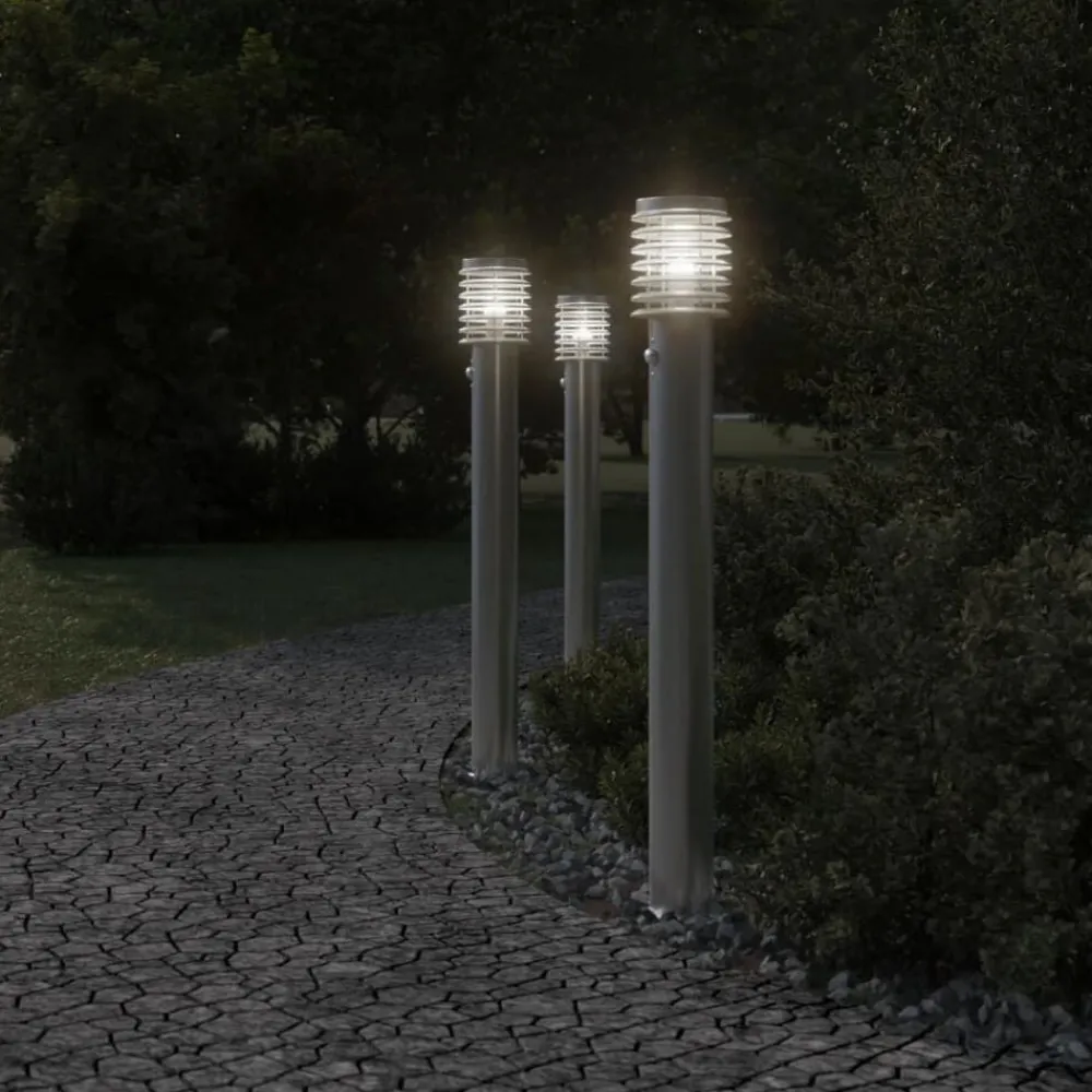 vidaXL Lámparas de suelo de exterior con sensor acero inoxidable 110cm Plateado Outlet