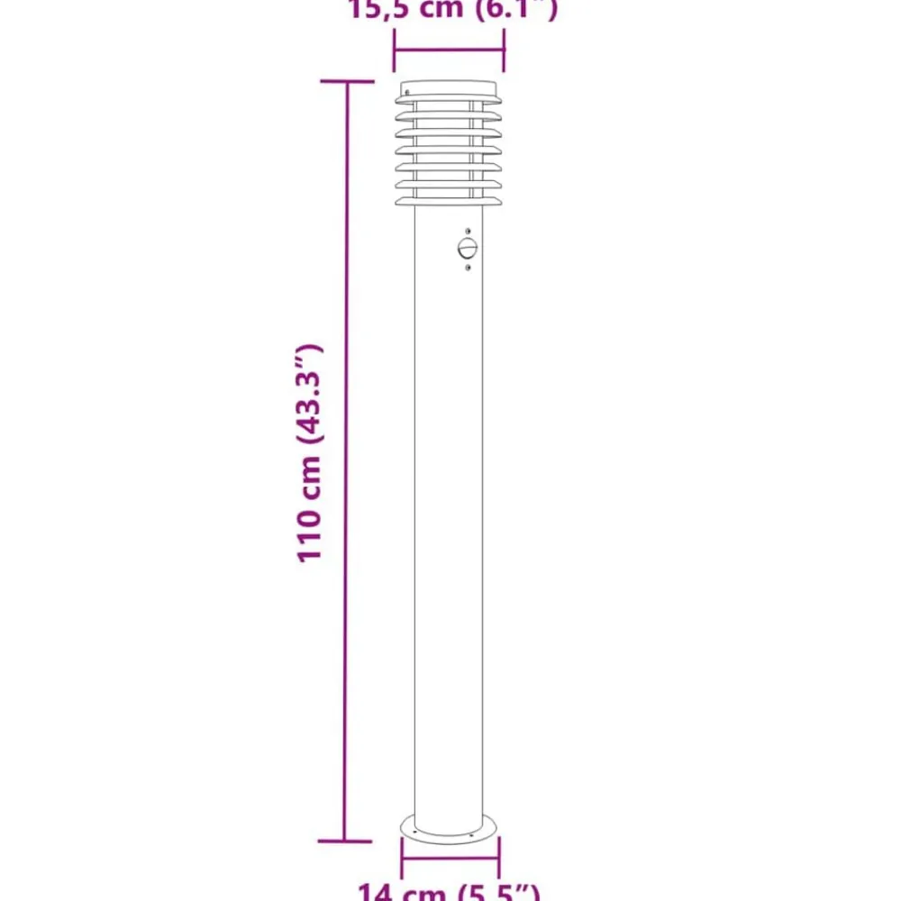 vidaXL Lámparas de suelo de exterior con sensor acero inoxidable 110cm Plateado Outlet