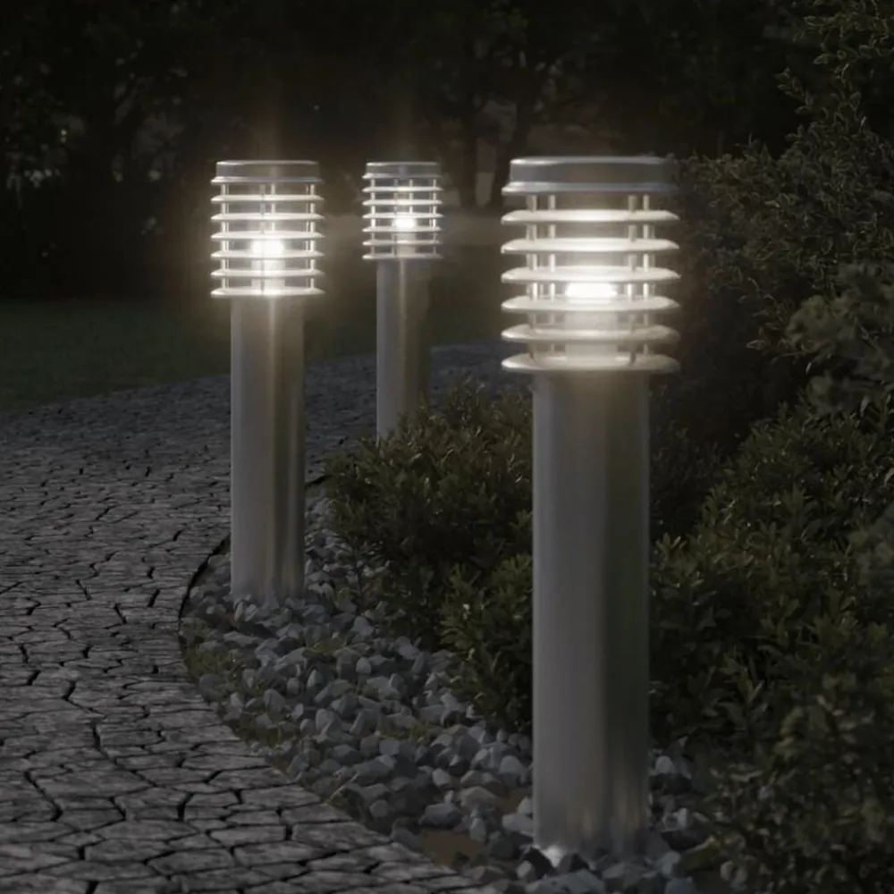 vidaXL Iluminación-Lámparas de suelo de exterior 3 unidades acero inoxidable 60 cm