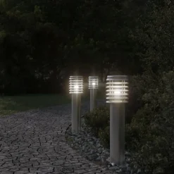 vidaXL Iluminación-Lámparas de suelo de exterior 3 unidades acero inoxidable 60 cm