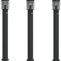 vidaXL Iluminación-Lámparas de suelo exterior con sensor 3 uds acero 110 cm