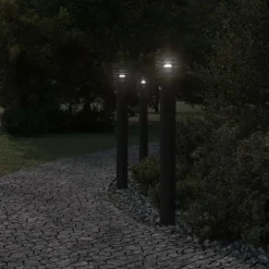 vidaXL Iluminación-Lámparas de suelo exterior con sensor 3 uds acero 110 cm
