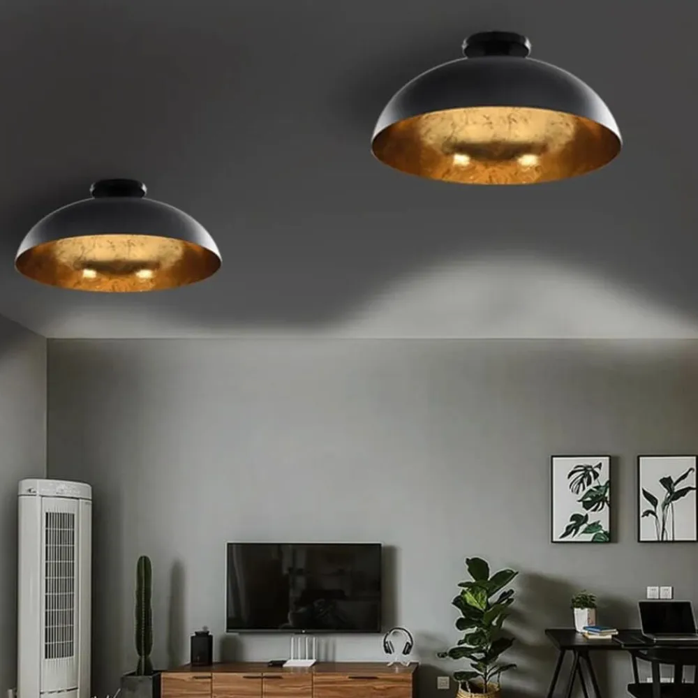 vidaXL Lámparas de techo 2 uds semiesféricas negro y dorado E27