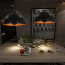 vidaXL Iluminación-Lámparas de techo 2 uds semiesféricas negro y dorado 40 cm E27