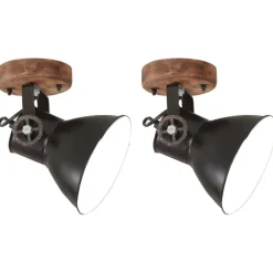 vidaXL Lámparas industriales de pared/techo 2 uds 20x25 cm E27 Negro Discount
