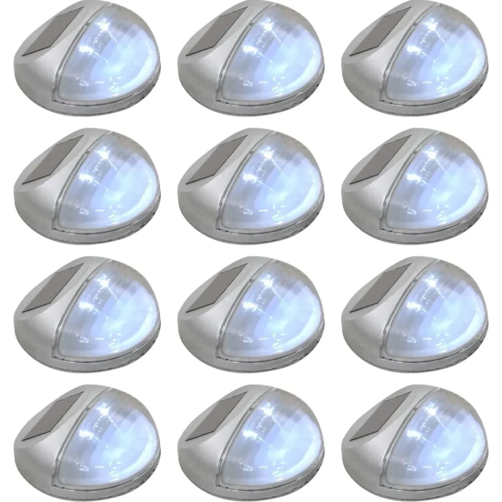 vidaXL Iluminación-Lámparas solares LED de pared exterior 12 uds redondas plateada