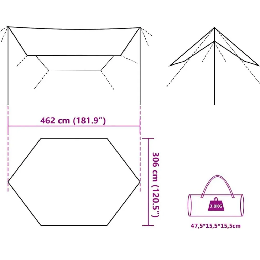 vidaXL Actividades Al Aire Libre-Lona de camping impermeable 462x306x211 cm